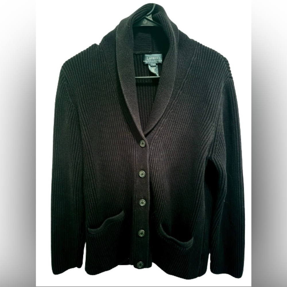 Women’s Lauren Ralph Lauren Black Shawl Collar Cardigan Size L